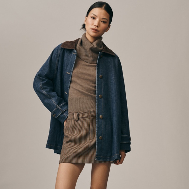 Denim Contrast Collar Barn Coat