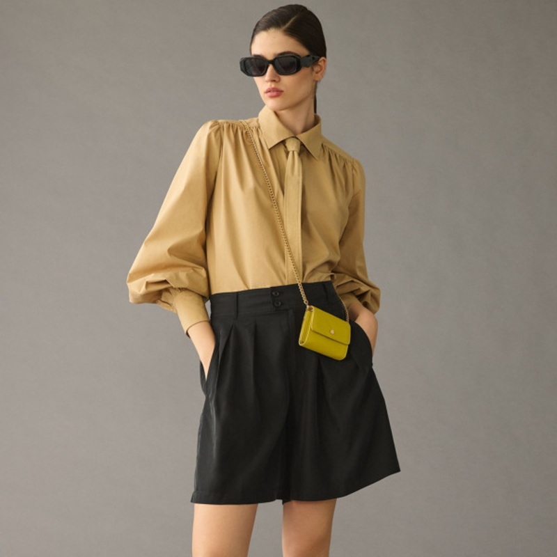 Pleated High-Rise Long Shorts