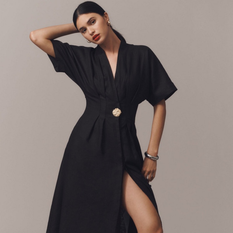 The Tobie Button-Front Pleated Shirt Dress: Linen Edition