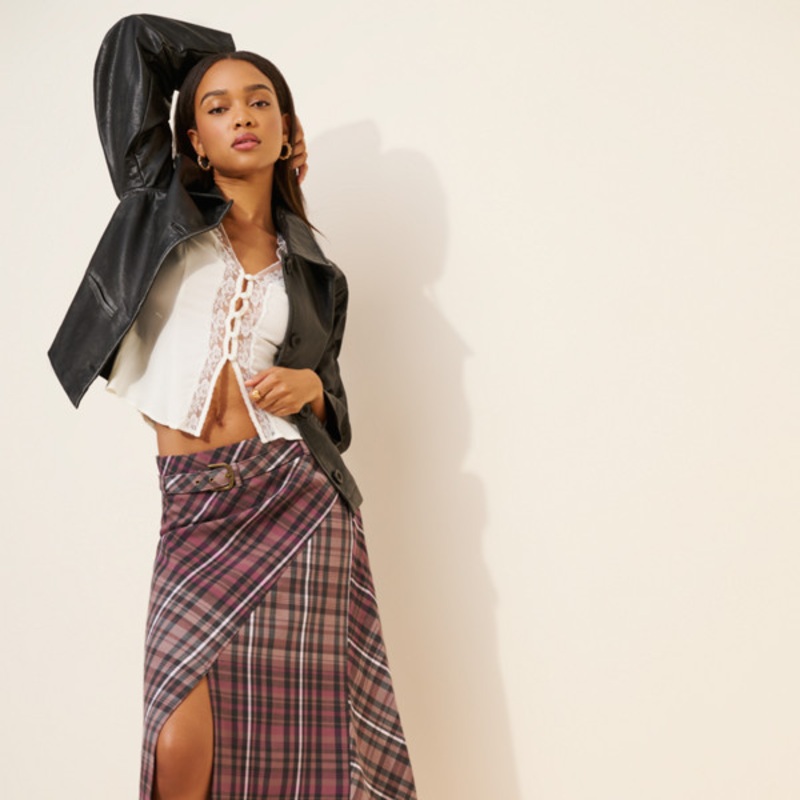 Asymmetrical Belted Wrap Skirt