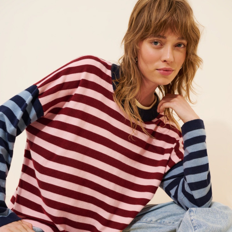 Crew-Neck Colorblock Stripe Sweater