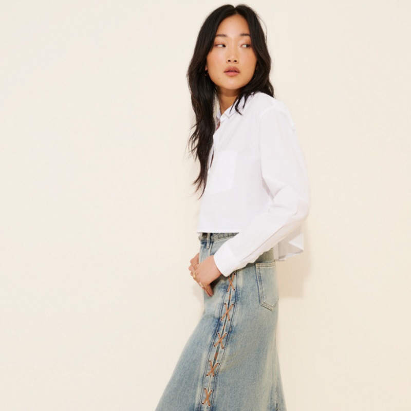 Suede Strap Detail Midi Skirt