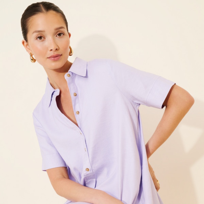 The Pollie Short-Sleeve Swing Tunic Mini Dress: Linen Blend Edition