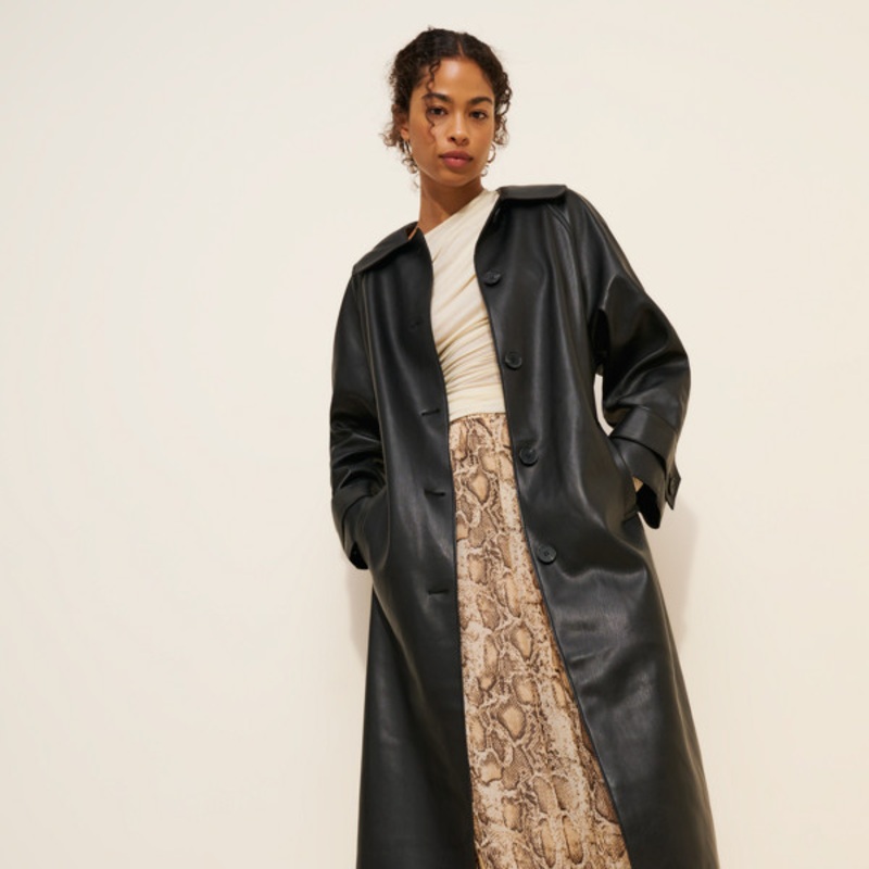 Vegan-Leather Belted Car Coat