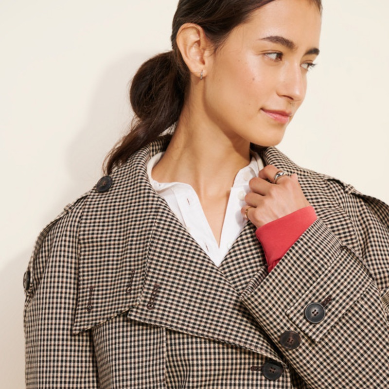 Crop Plaid Trench Coat