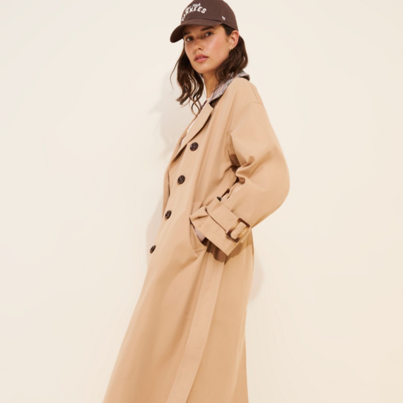 Houndstooth Collar Trench Coat