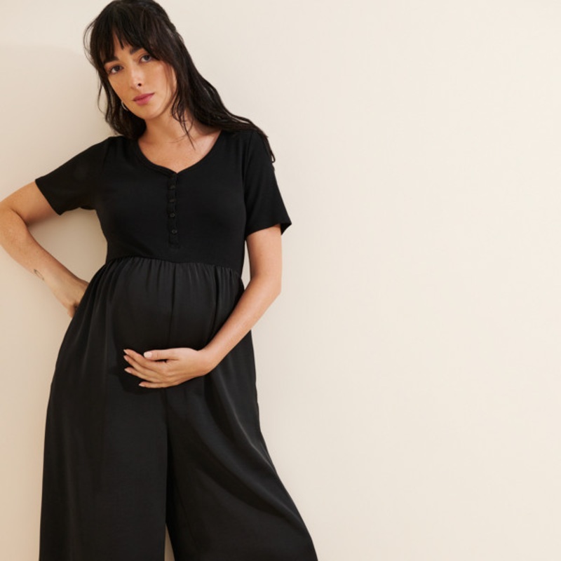 Maternity Mixed Media Jumpsuit