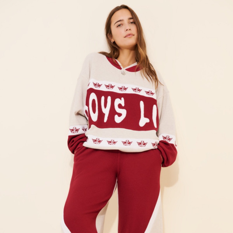 Private School Waffle Knit Wide-Leg Sweatpants