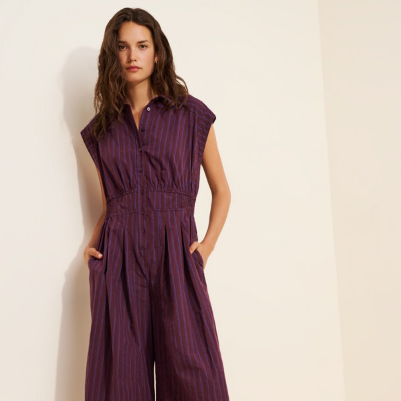 Striped Shirting Parachute Jumpsuit