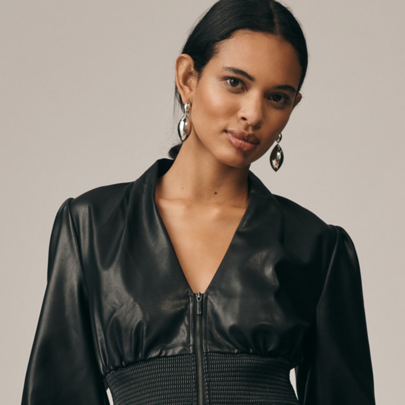 Tommie Long-Sleeve Vegan Leather Blouse
