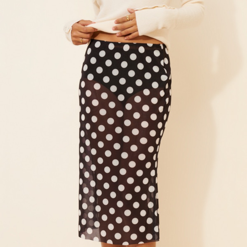 Dottie Sheer Mesh Polka Dot Midi Skirt
