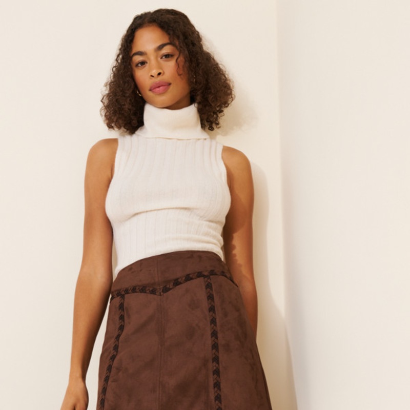Faux-Suede Whipstitch A-Line Mini Skirt