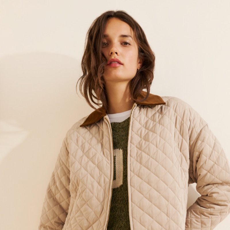 Quilted Contrast Collar Coat