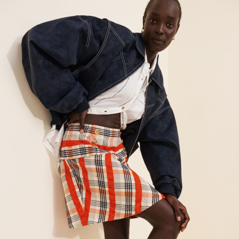 Tweed Button-Front Mini Skirt