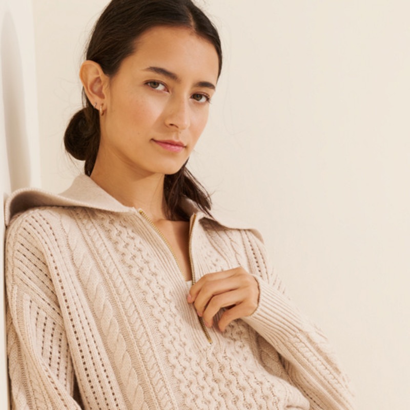Camello Relaxed Cable Half-Zip Sweater