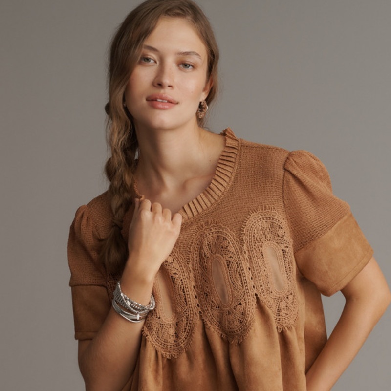 The Iris Short-Sleeve Sueded Blouse