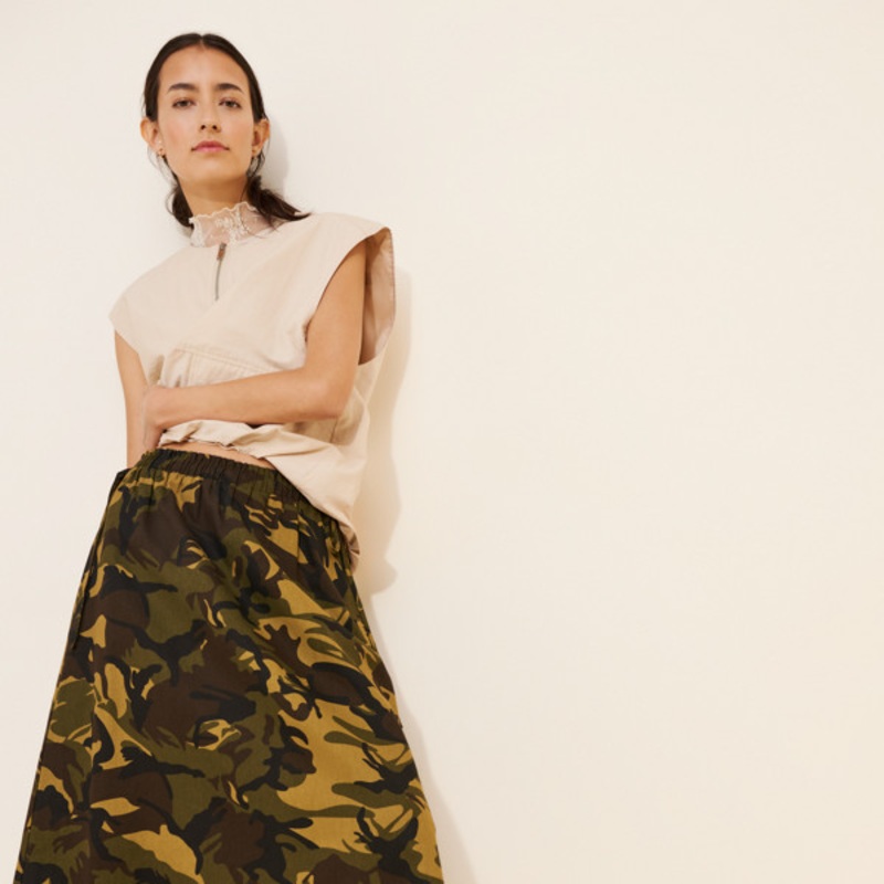 Toph Camo Midi Skirt