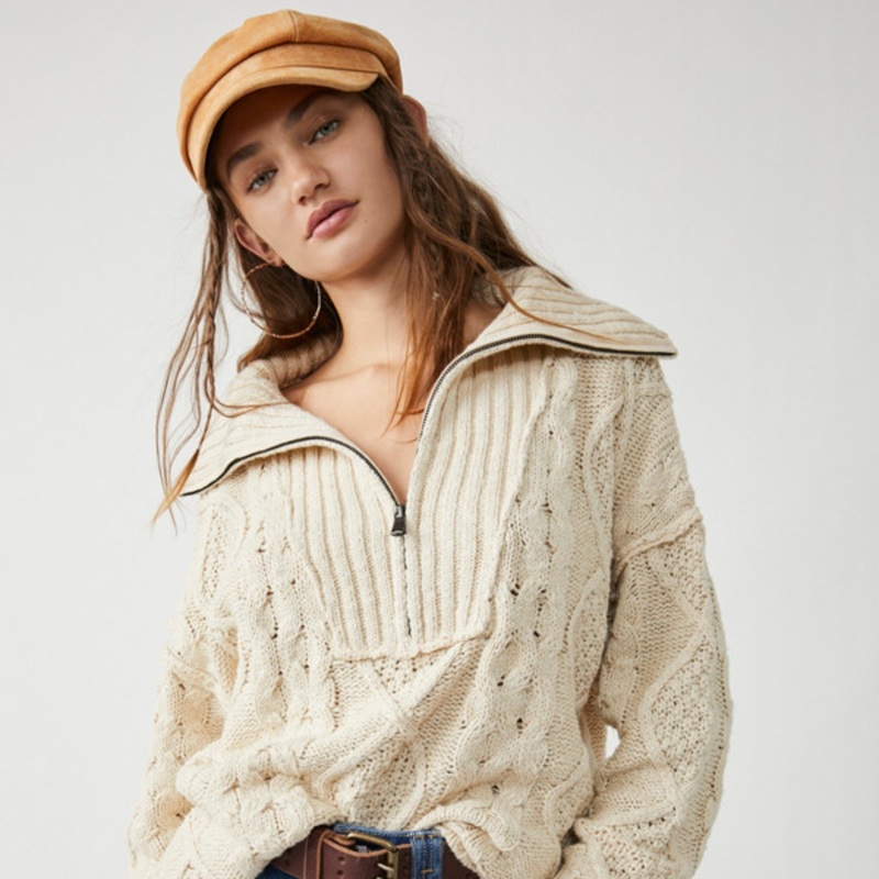 Driftwood Cable Knit Polo Sweater
