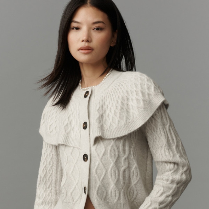 Cable-Knit Cape Cardigan Sweater