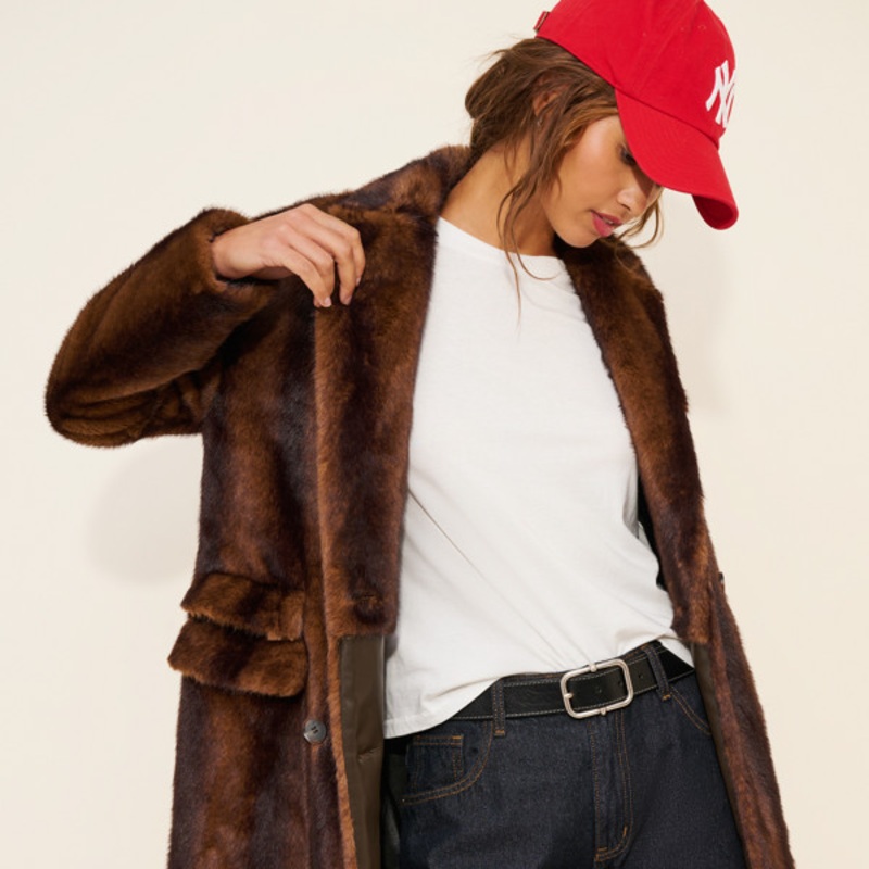 Striped Faux-Fur Coat