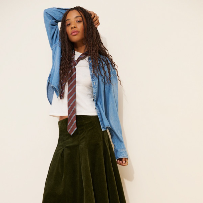 Wale Corduroy A-Line Midi Skirt