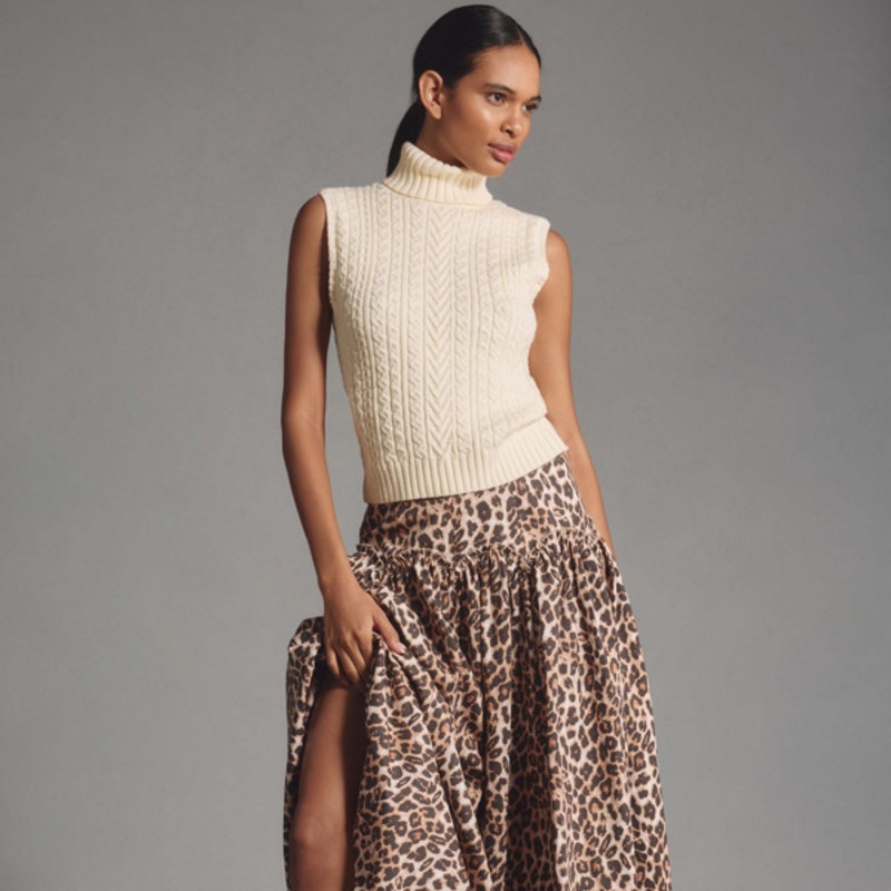 Basque-Waist Maxi Skirt