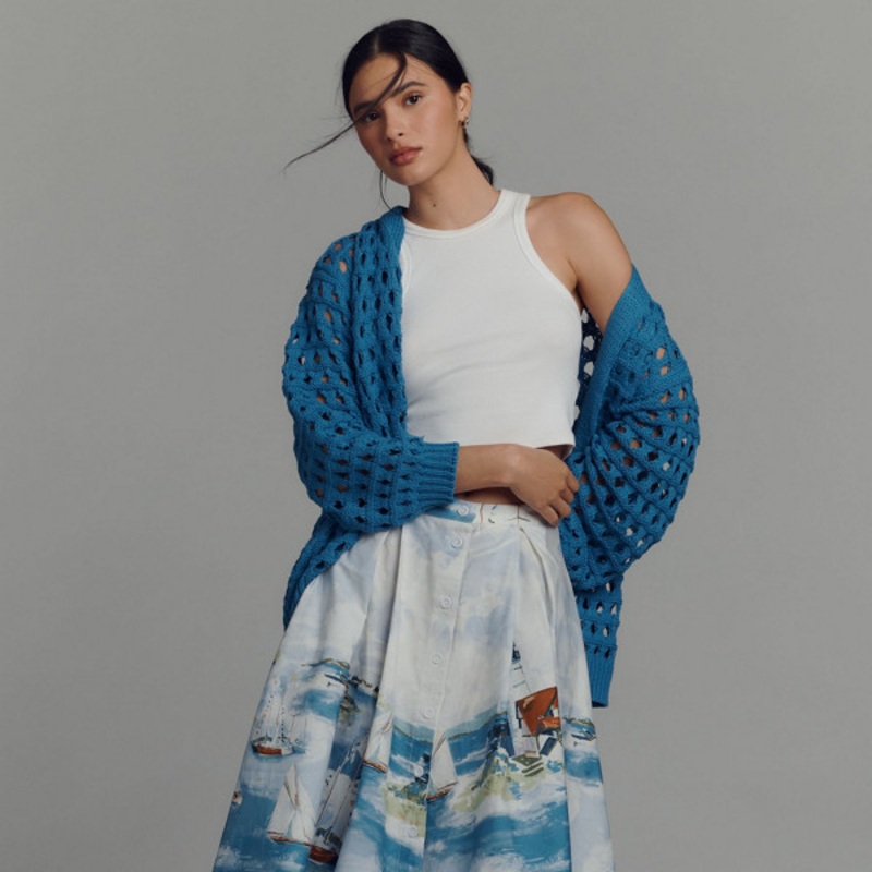 50’s Seascape Print A-Line Skirt