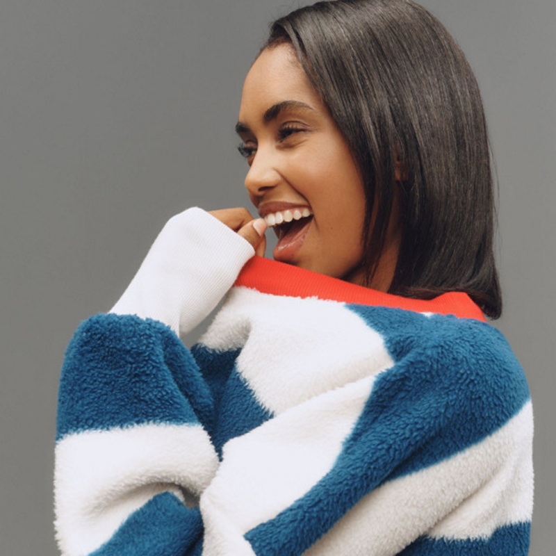 Cotton Sherpa Fleece Stripe Sweater