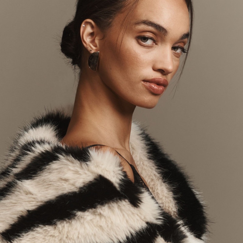 Faux-Fur Zebra Cropped Coat
