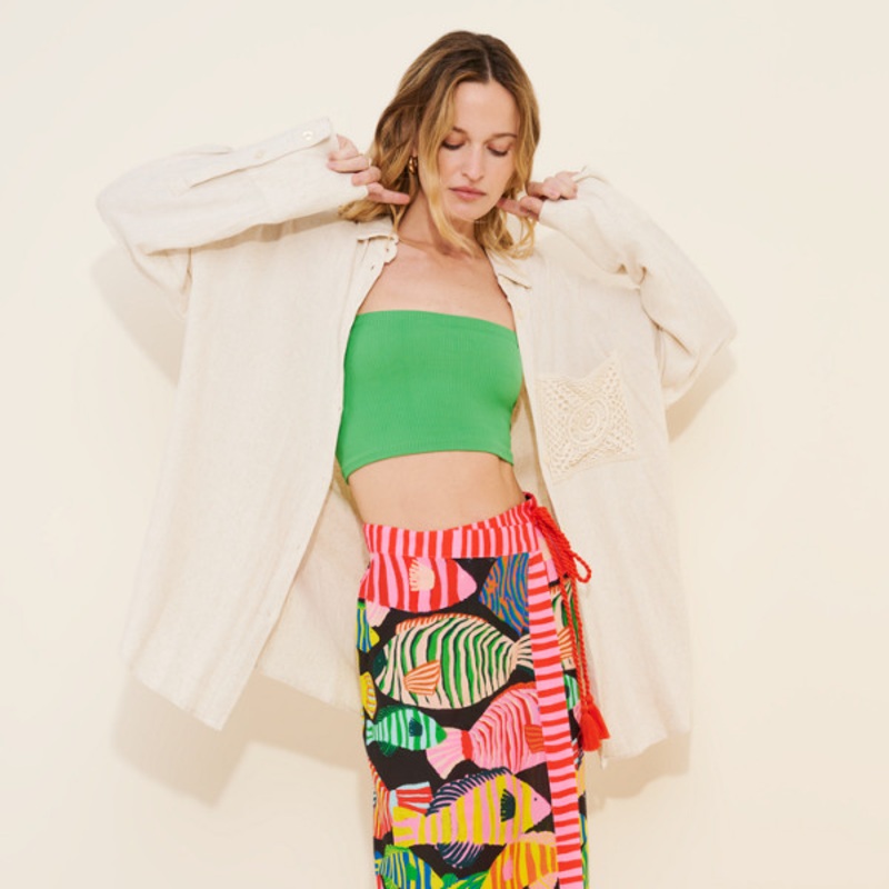 Fish-Print Midi Skirt