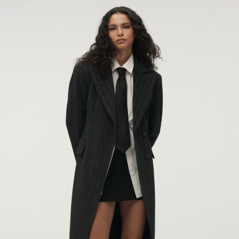 Pinstripe Hourglass Wool-Blend Coat