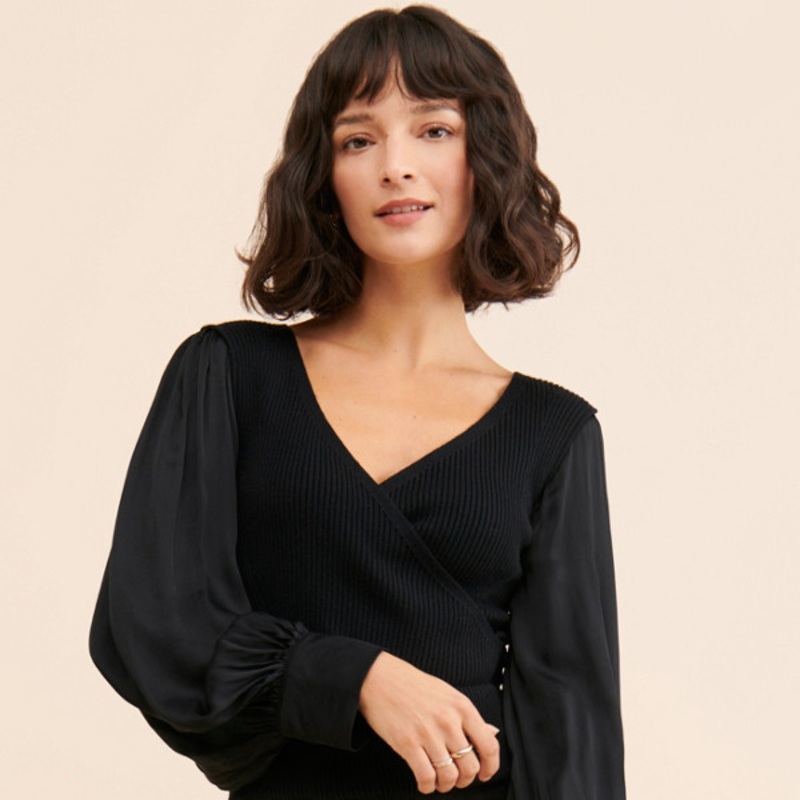 Twofer Faux-Wrap Sweater