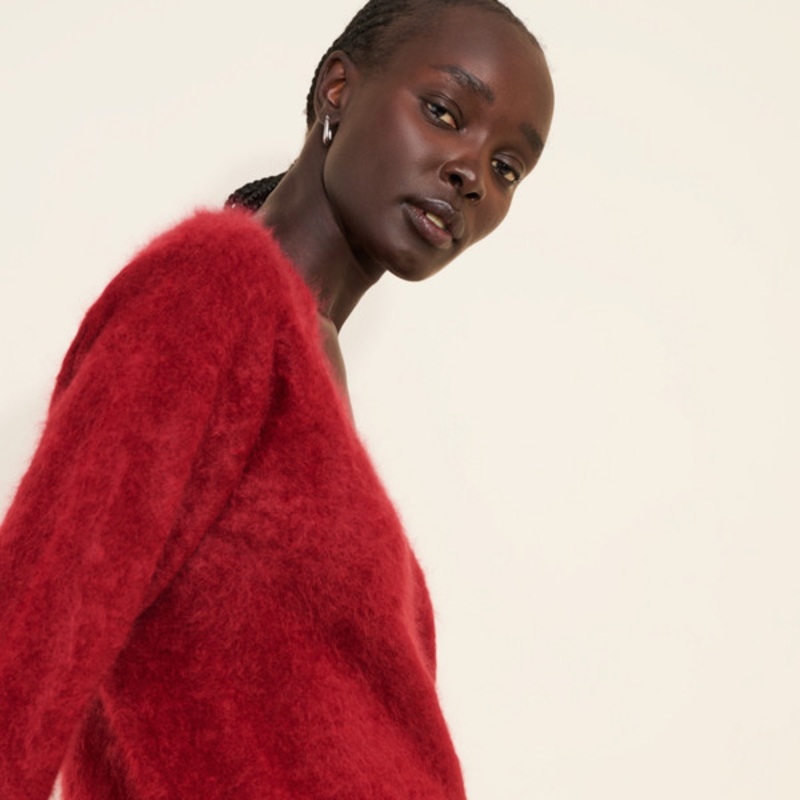 Brushed Cashmere Boxy V-Neck Sweater