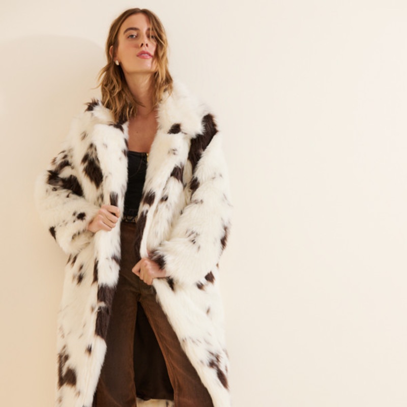 Crystal Longline Faux Fur Coat