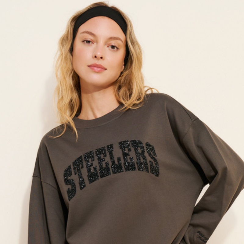 Pittsburgh Steelers Glitter Oversized Crewneck Sweatshirt