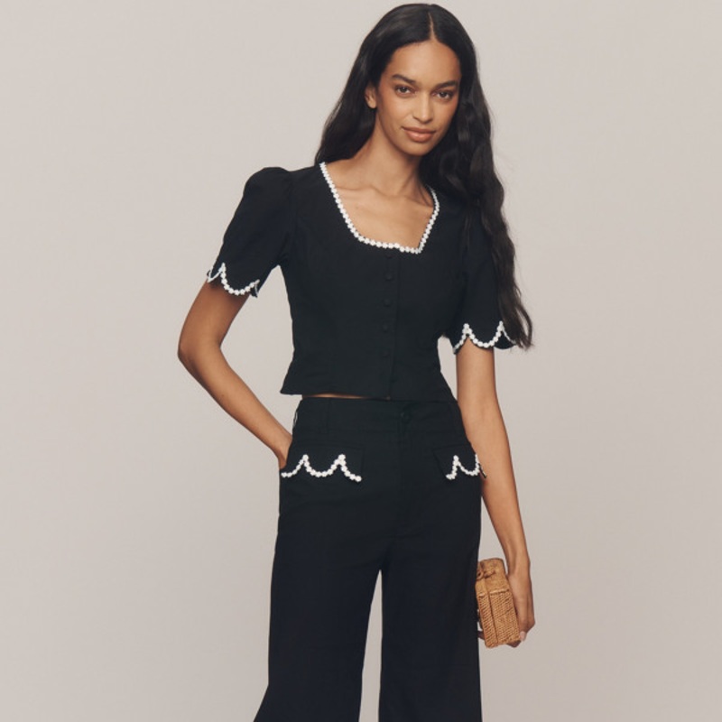 The Colette Scalloped Crop Wide-Leg Pants