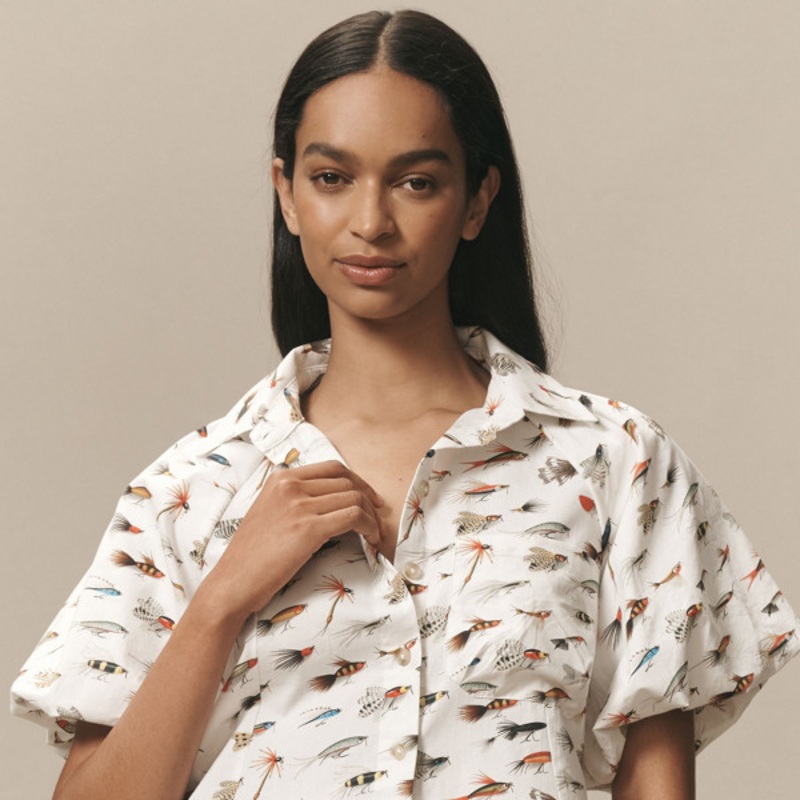 Zooey Bubble-Sleeve Buttondown