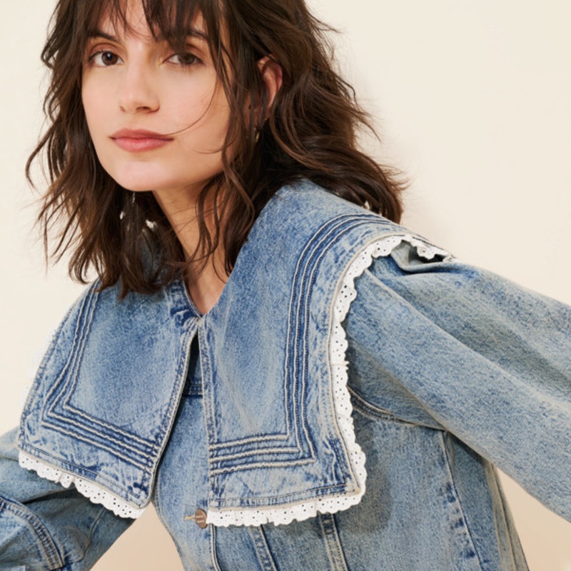 Broderie Denim Sailor Jacket