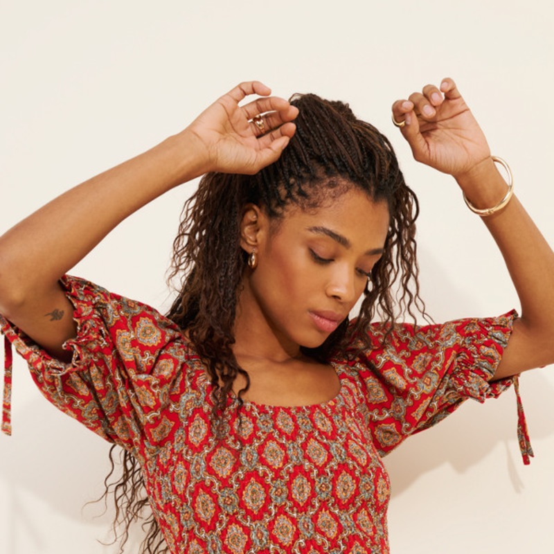 Crop Smocked Puff Sleeve Blouse