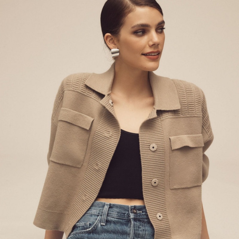 Cropped Knit Sweater Coat