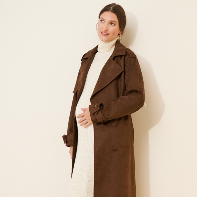Maternity Wren Vegan-Suede Longline Coat