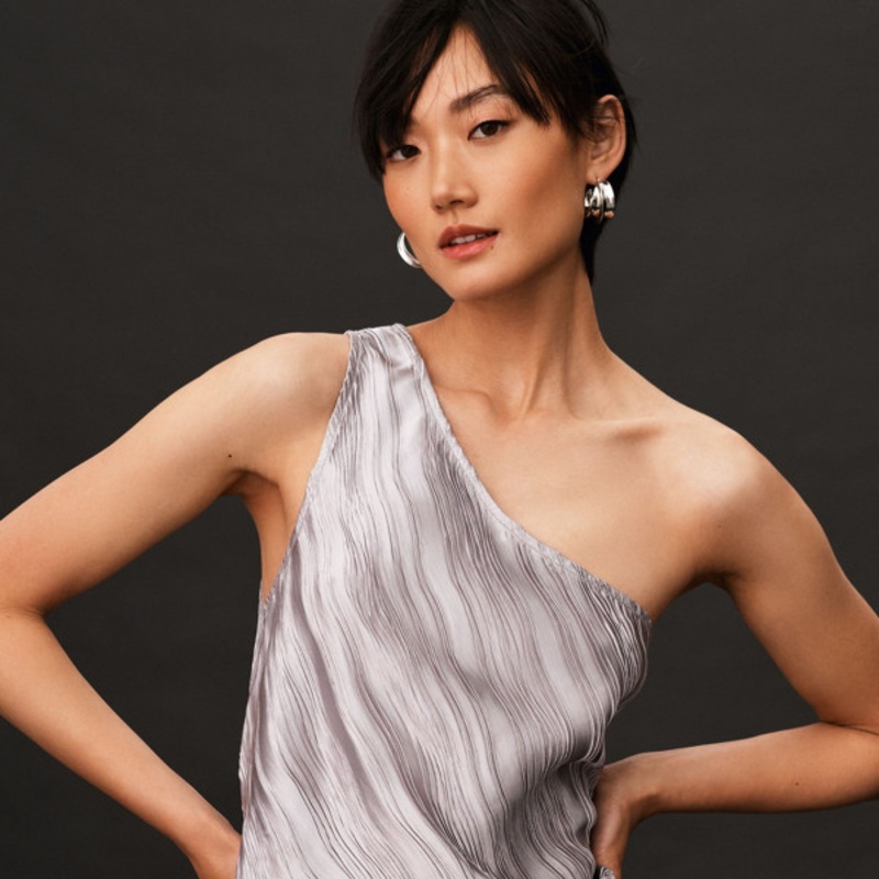 Pleated One-Shoulder Tank
