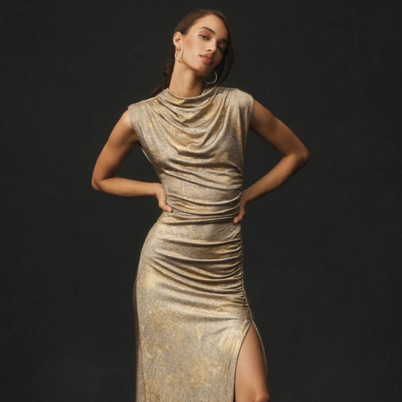 The Maya Ruched Cowl-Neck Dress: Plus Shine Edition