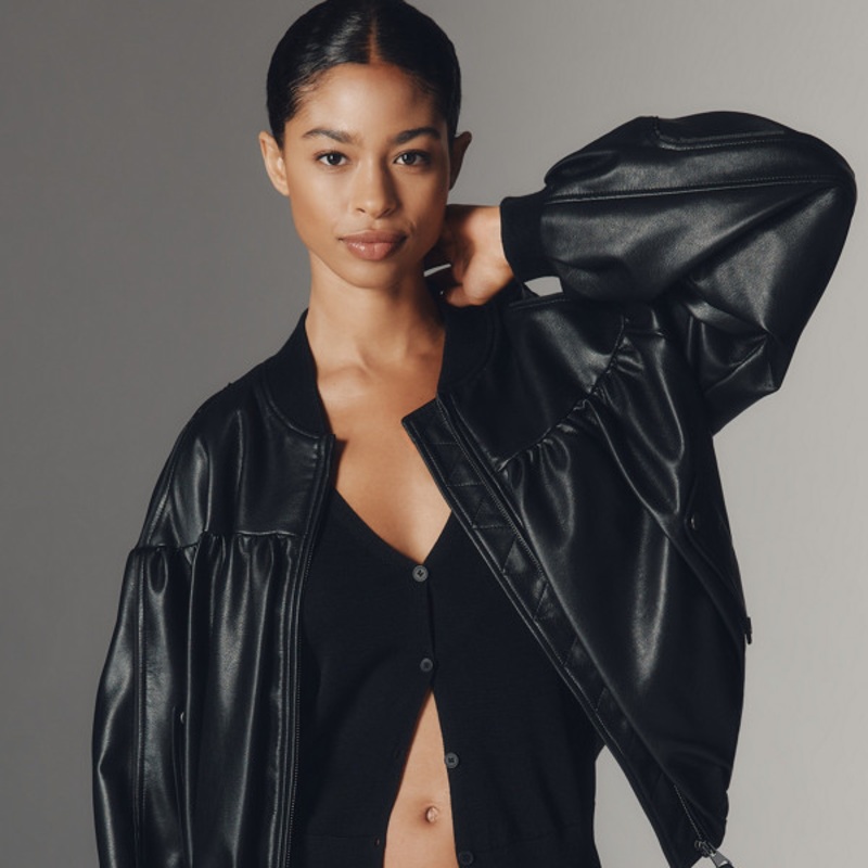 Vegan-Leather Crop Bubble Bomber Jacket