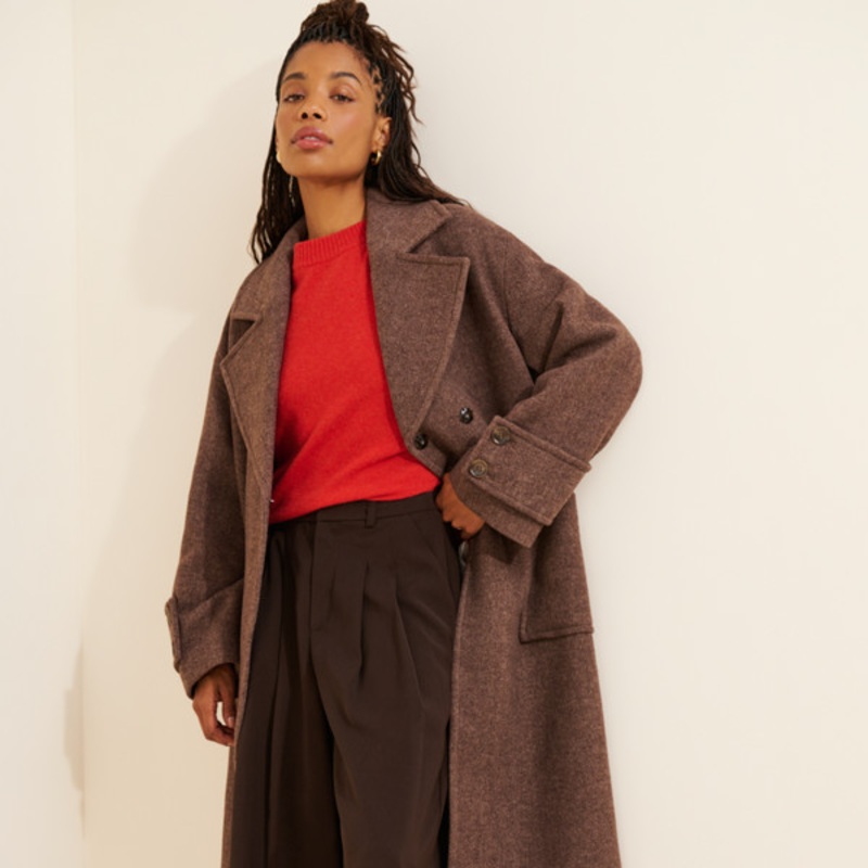 Wool-Blend Herringbone Maxi Coat