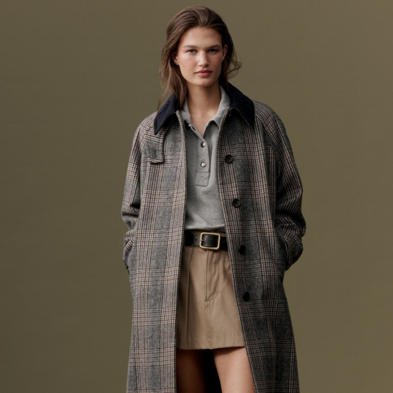 Checked Wool Blend Coat
