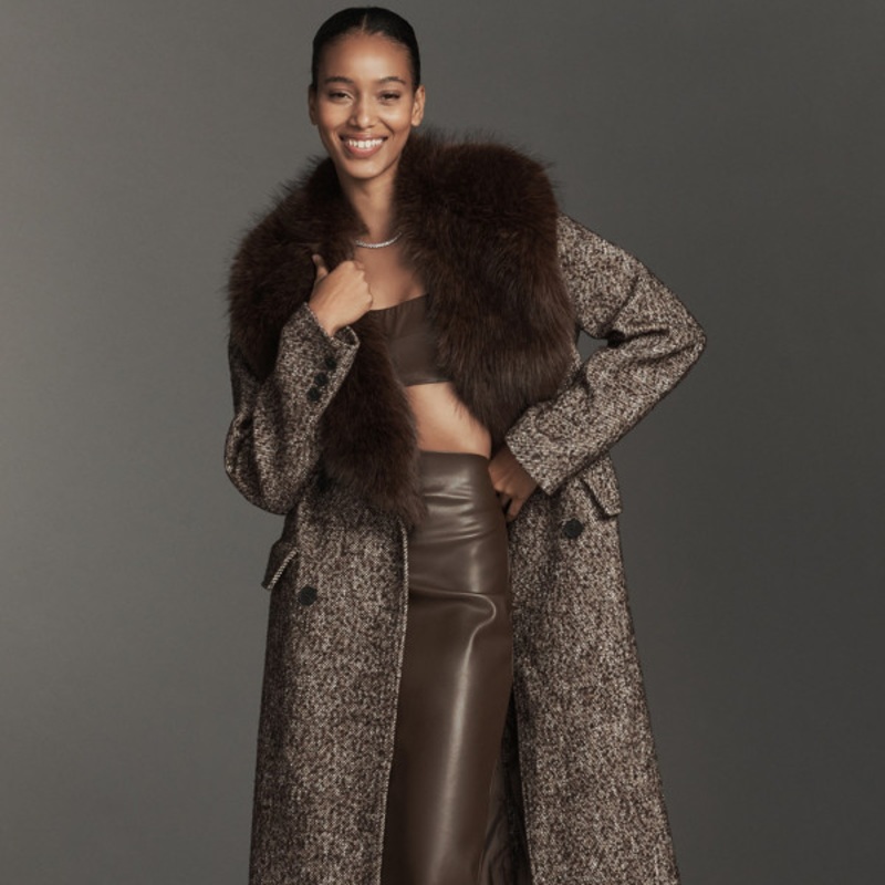 Faux-Fur Collar Wool Blend Coat