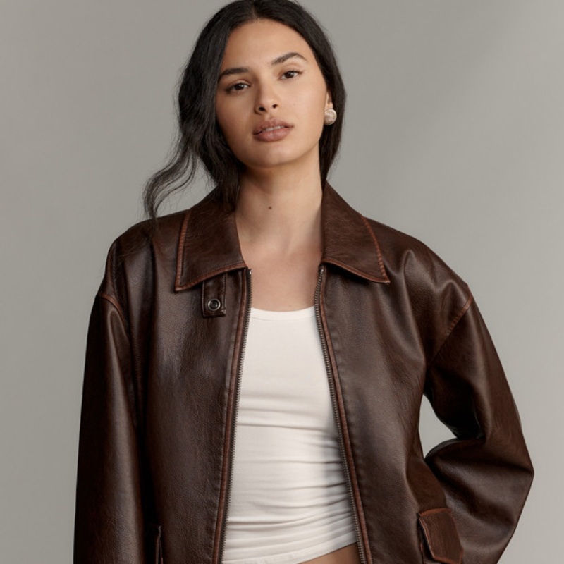 Sofia Vegan-Leather Long Bomber Jacket