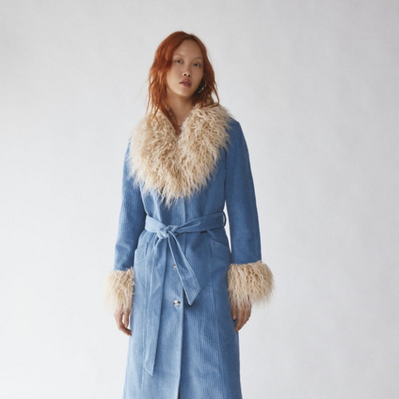 Tasha Faux Fur Corduroy Longline Coat