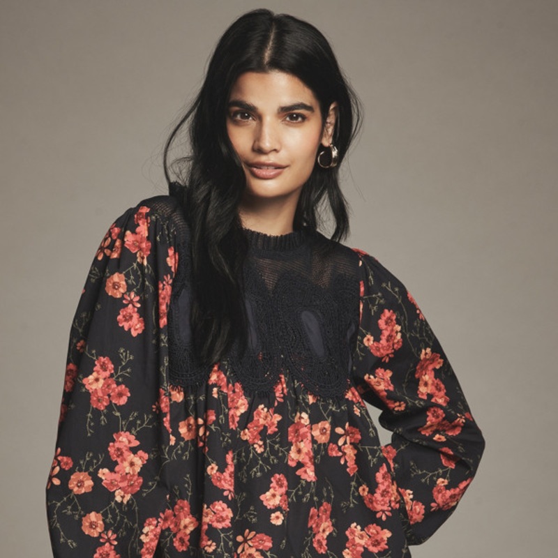 The Iris Long-Sleeve Lace Poplin Blouse